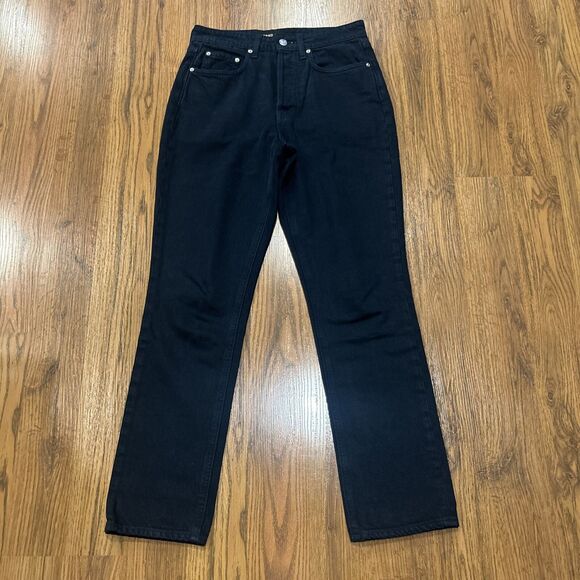 GRLFRND Jeans Women 25 The Karolina High Rise Straight Crop Button Fly Navy Blue - Picture 1 of 9